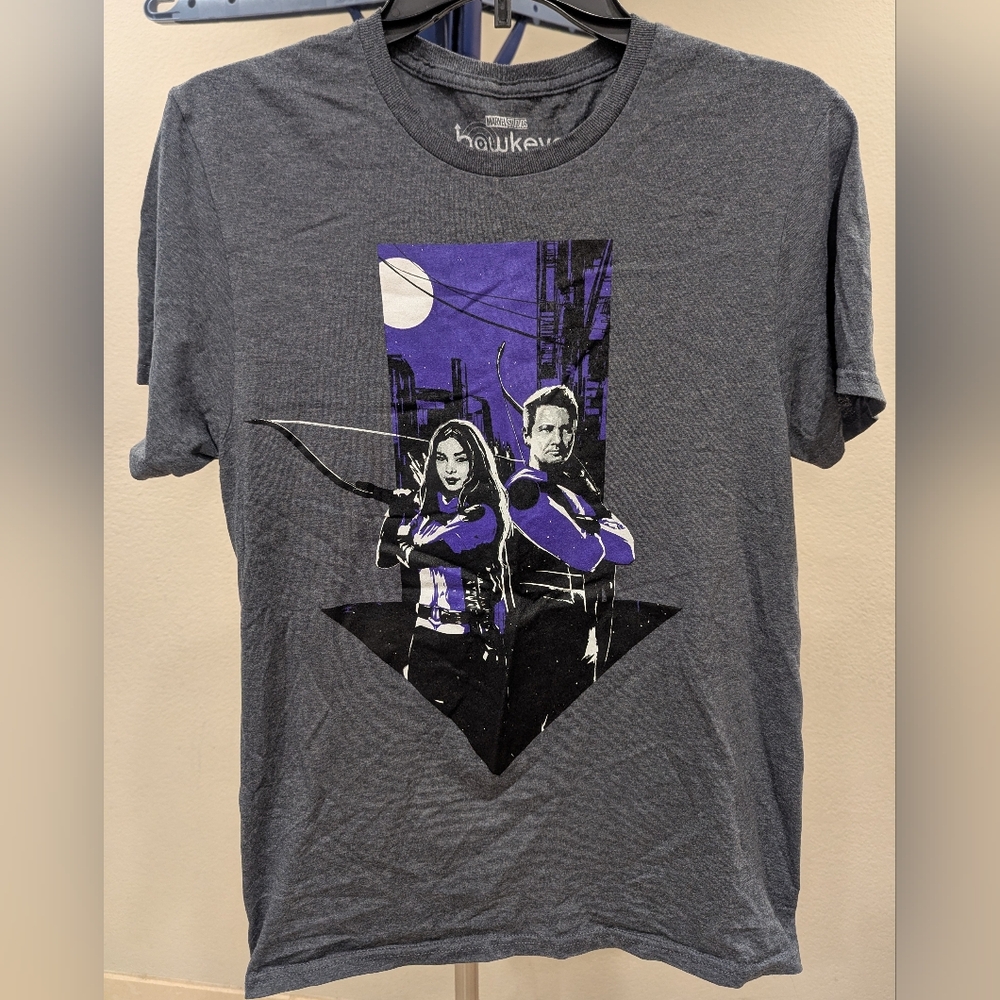 Marvel Hawkeye Clint & Kate Bishop T-Shirt Men's Small Charcoal Heather Gray